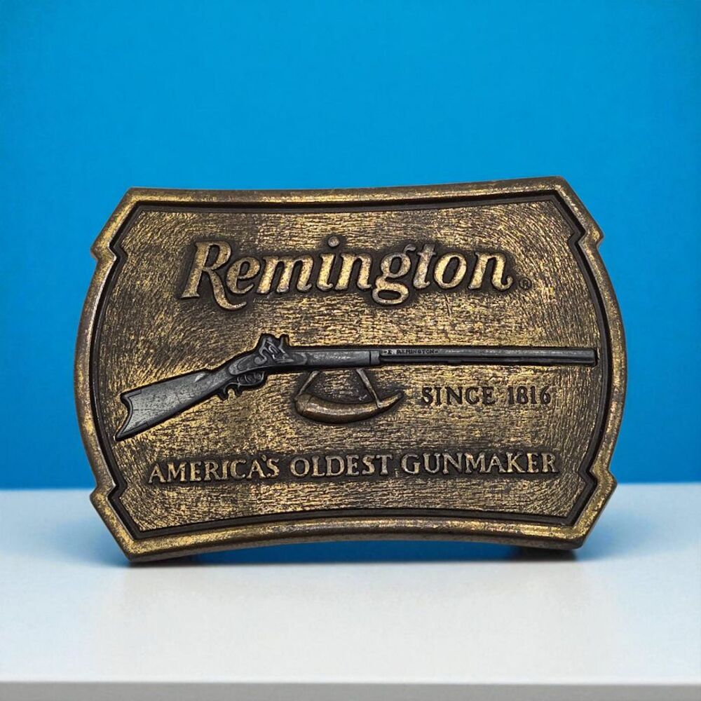 1970s Brass Belt Buckle Vintage Remington 1816 Flintlock Rifle Cast Hunter Gifts